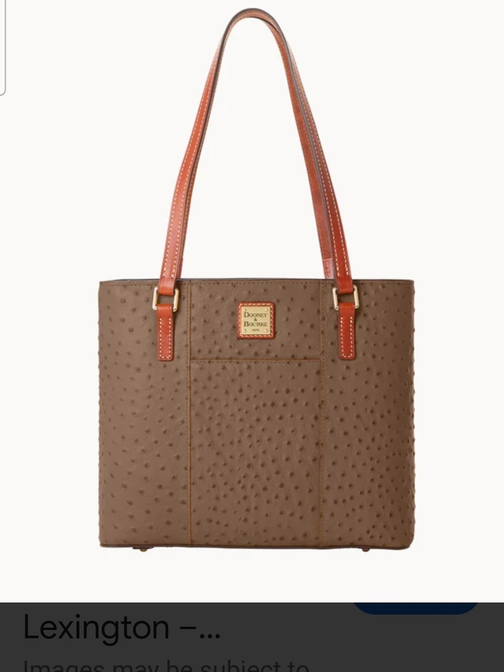 Dooney & Bourke Brown Ostrich-Embossed Tote with Tan Straps